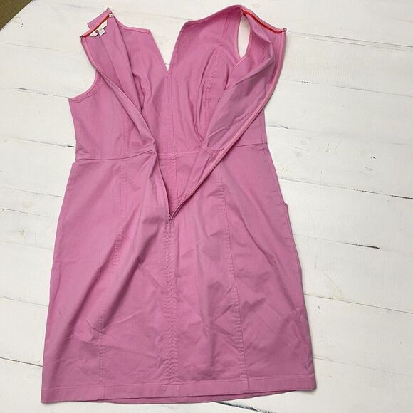 Boden Helena Pink Chino Short Dress Sleeveless Knee Length V Neck  Women's 12R - Picture 2 of 10